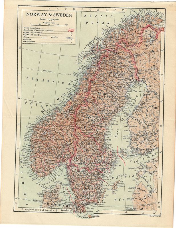 1909 Map of Norway and Sweden by Emery Walker
