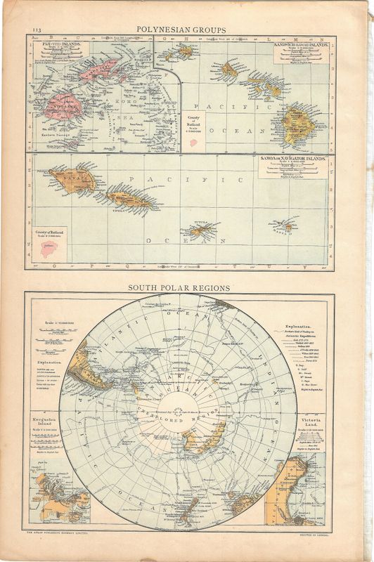 1893 Polynesian Groups and Southern Polar Regions by the Atlas Pub. Co Leipzig