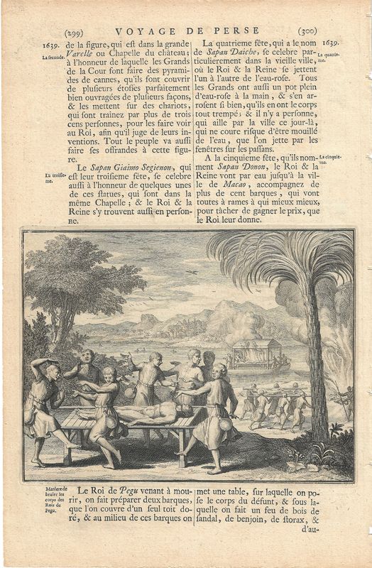 1719 View of Funeral Rituals, Roi de Pegu Pgs 297-300 from Voyage de Perse