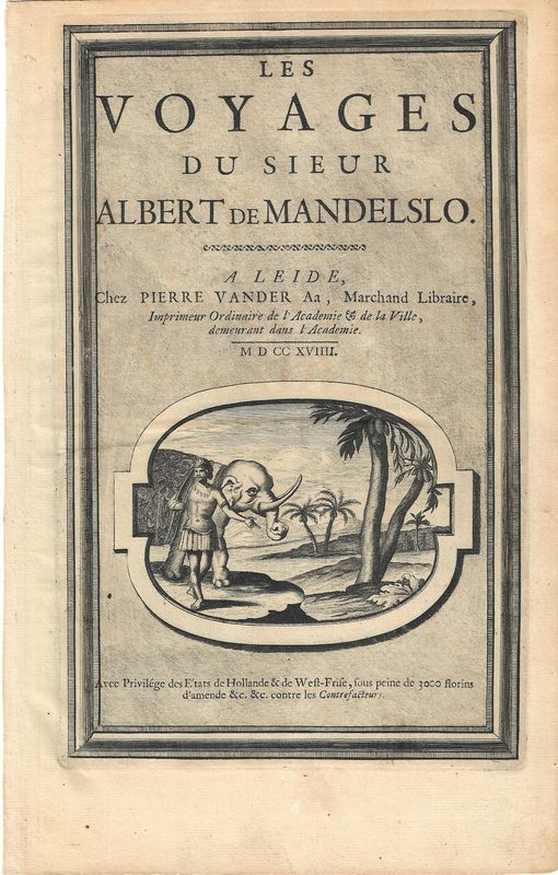 1719 Title Page to Les Voyages du Sieur Albert deMandelslo