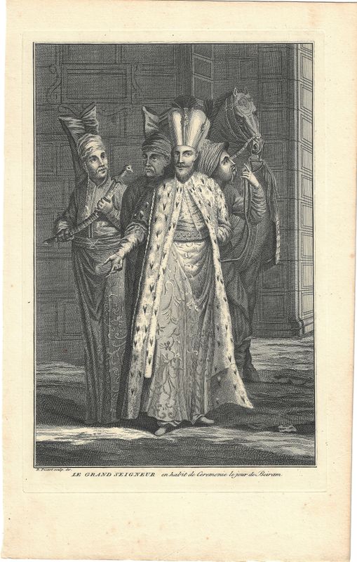 1726 View of  Le Grand Seigneur from Ceremonies et Costumes by B.Picart