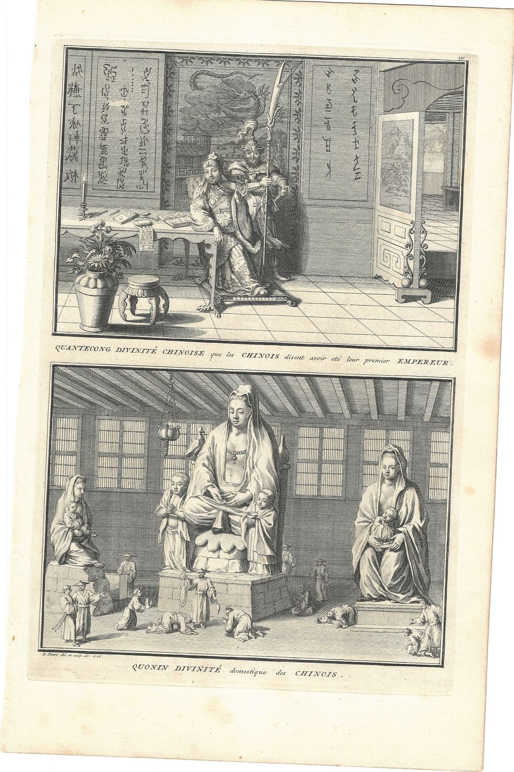 1726 View of 2 Divinite&#39; Chinois from Ceremonies et Costumes by B.Picart