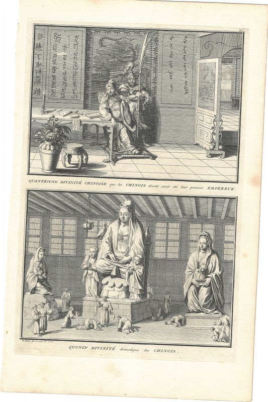1726 View of 2 Divinite' Chinois from Ceremonies et Costumes by B.Picart