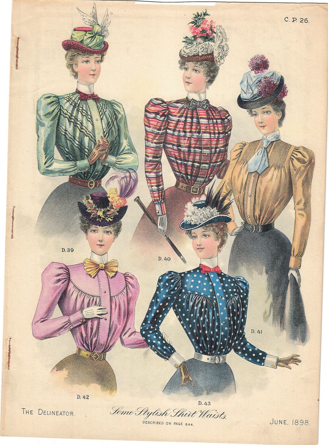 1898 Fashion Plate from the Delineator - Stylish Shirt Waists