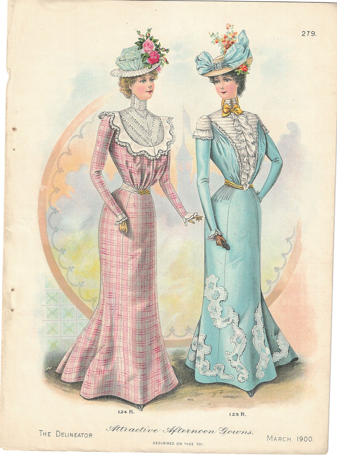 1900 Fashion Plate from the Delineator - Reception &amp; Afternon Gowns