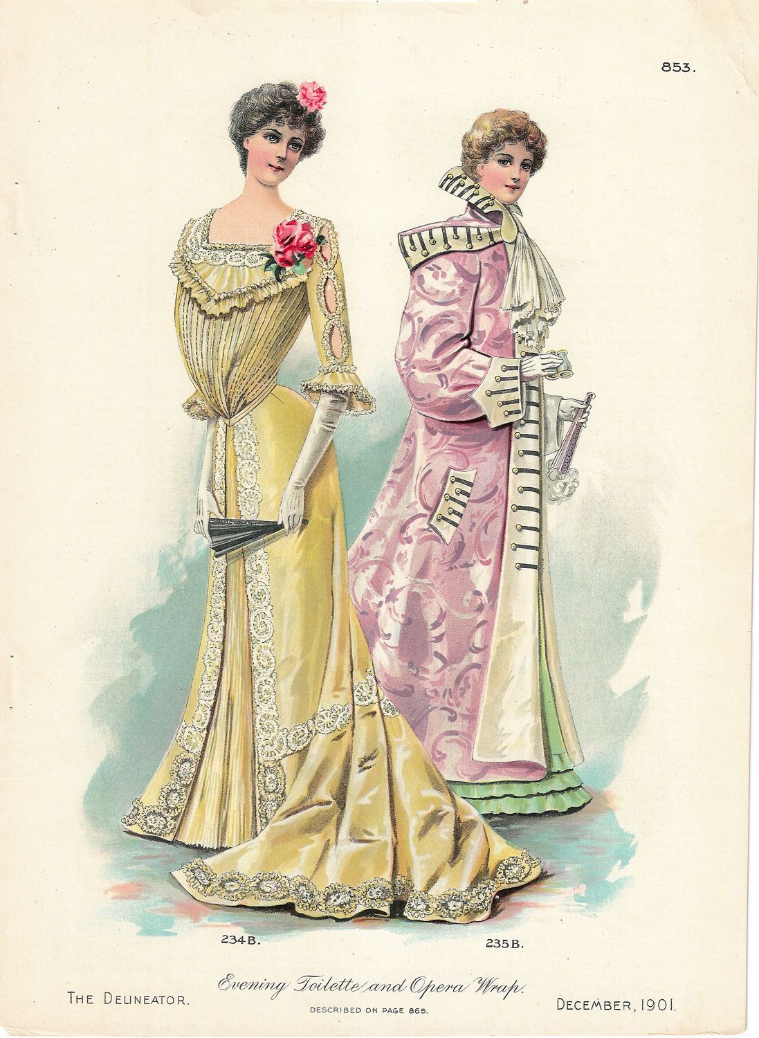 1901 Fashion Plate from the Delineator -  Evening Toilet &amp; Opera Wrap