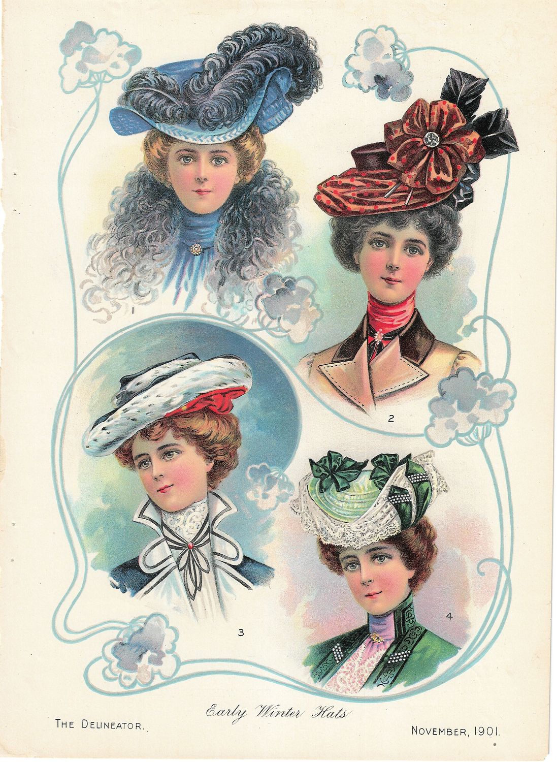 1901 Fashion Plate from the Delineator - Winter Hats