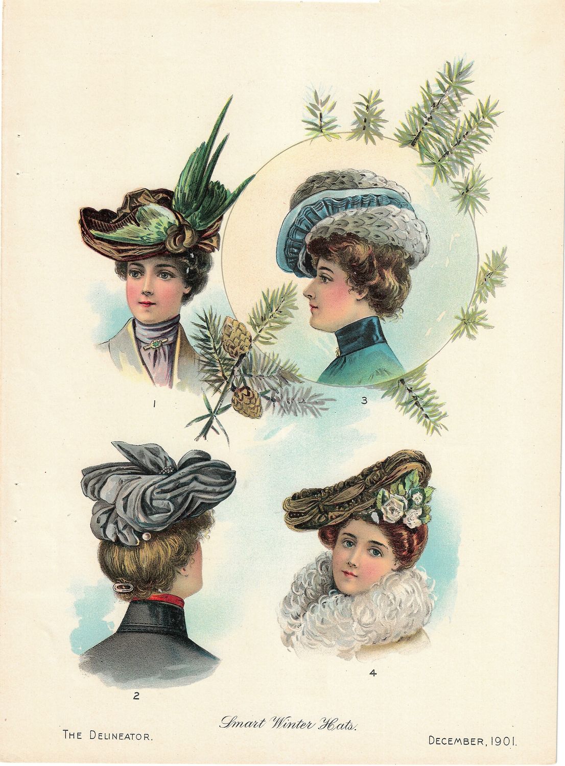 1901 Fashion Plate from the Delineator -  Smart Winter Hats