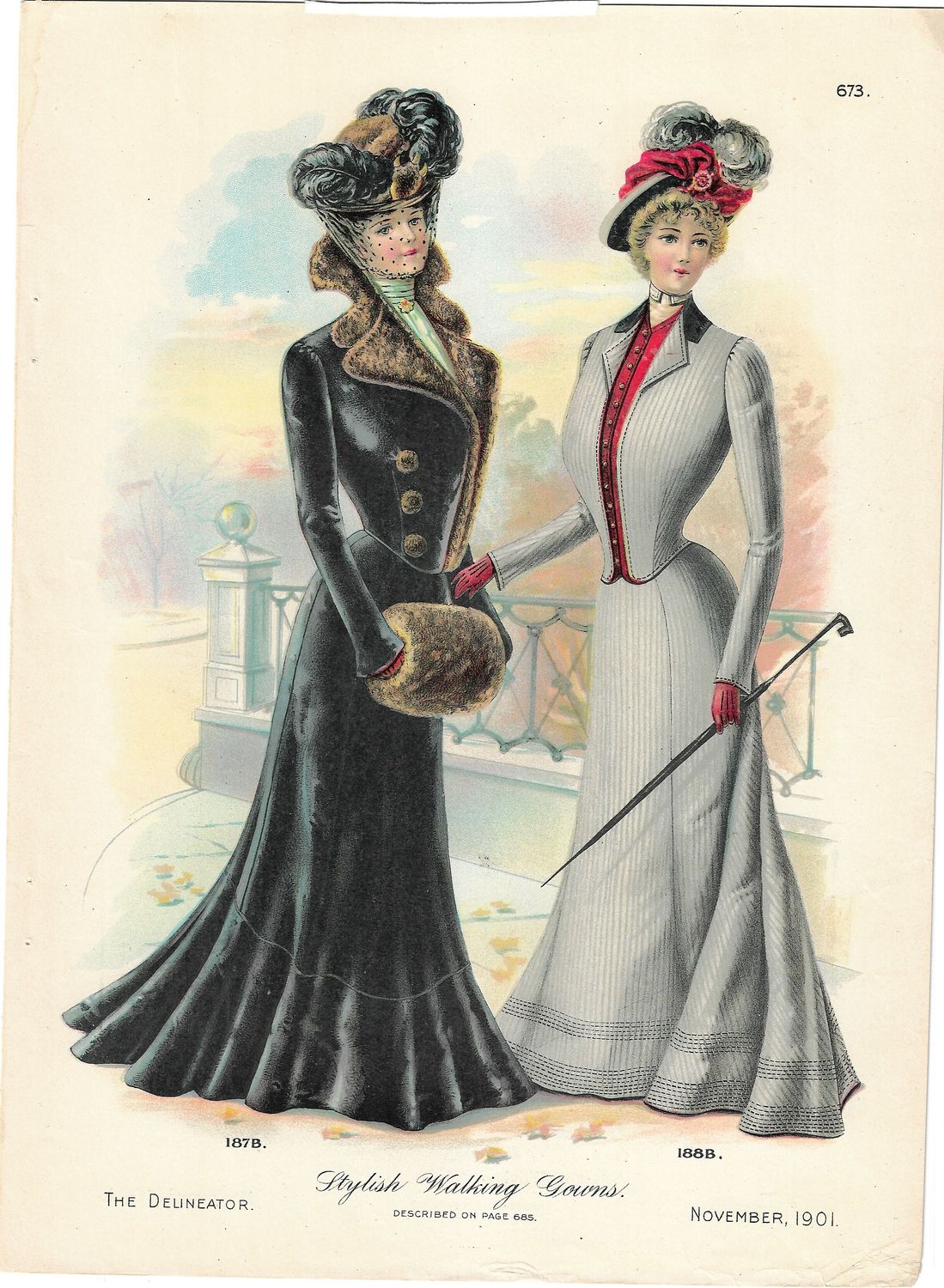 1901 Fashion Plate from the Delineator - Stylish Walking Gowns