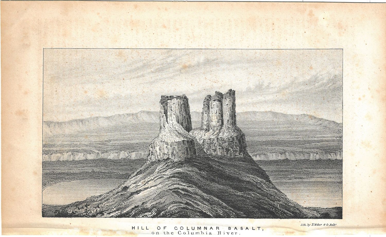 1844 Fremont Expedition: View of a Columnar of Basalt on the Columbia River