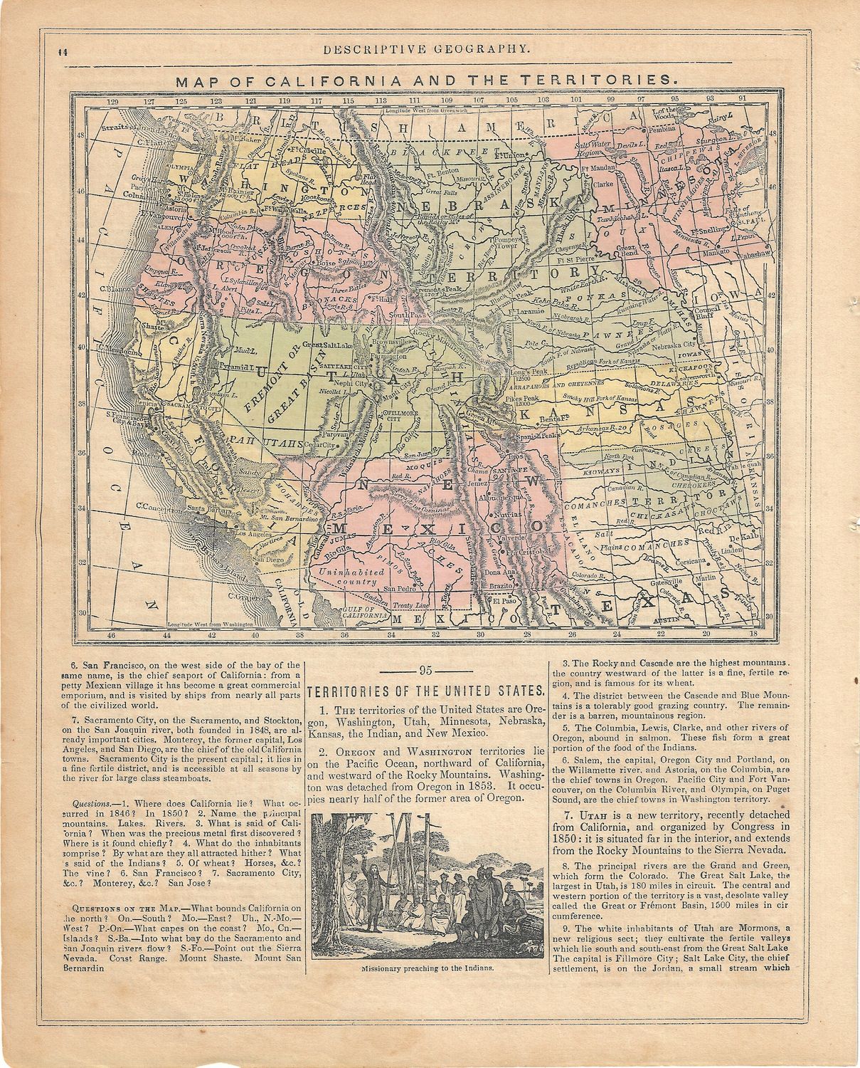 1855 Map of California &amp; the Territories By McNally #2