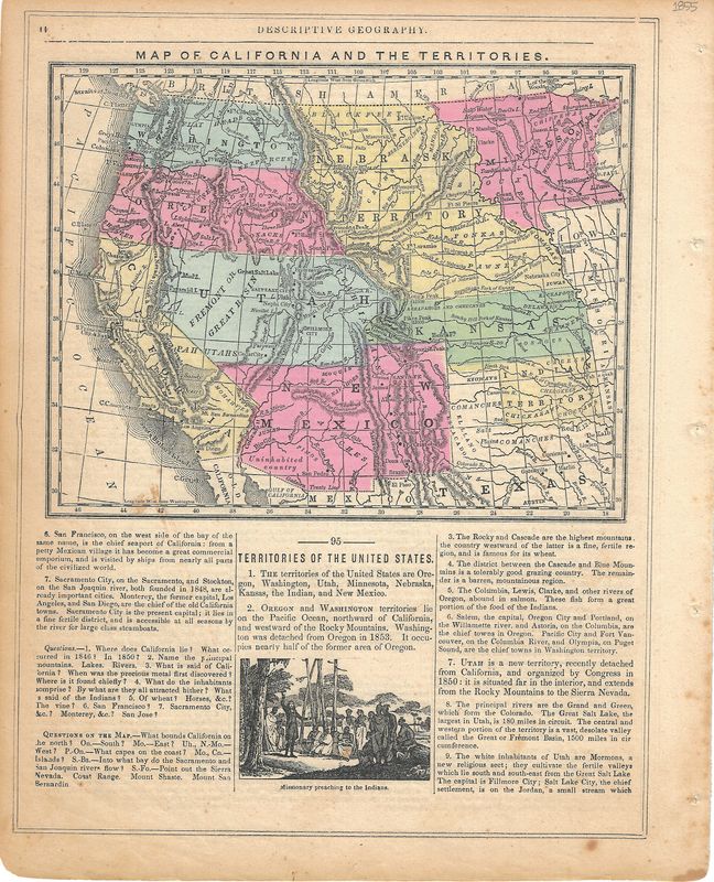 1855 Map of California &amp; the Territories By McNally