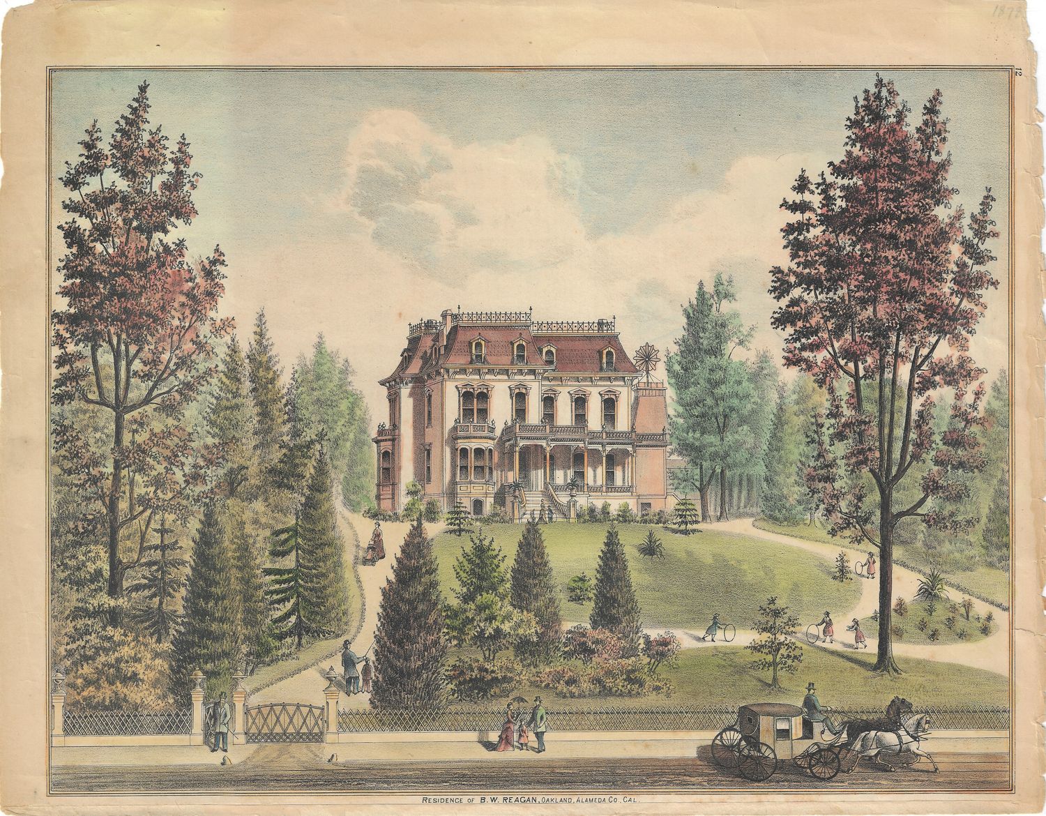 1878 View of the Residence of B.W. Reagan,  Oakland, Ca. from Thompson &amp; West