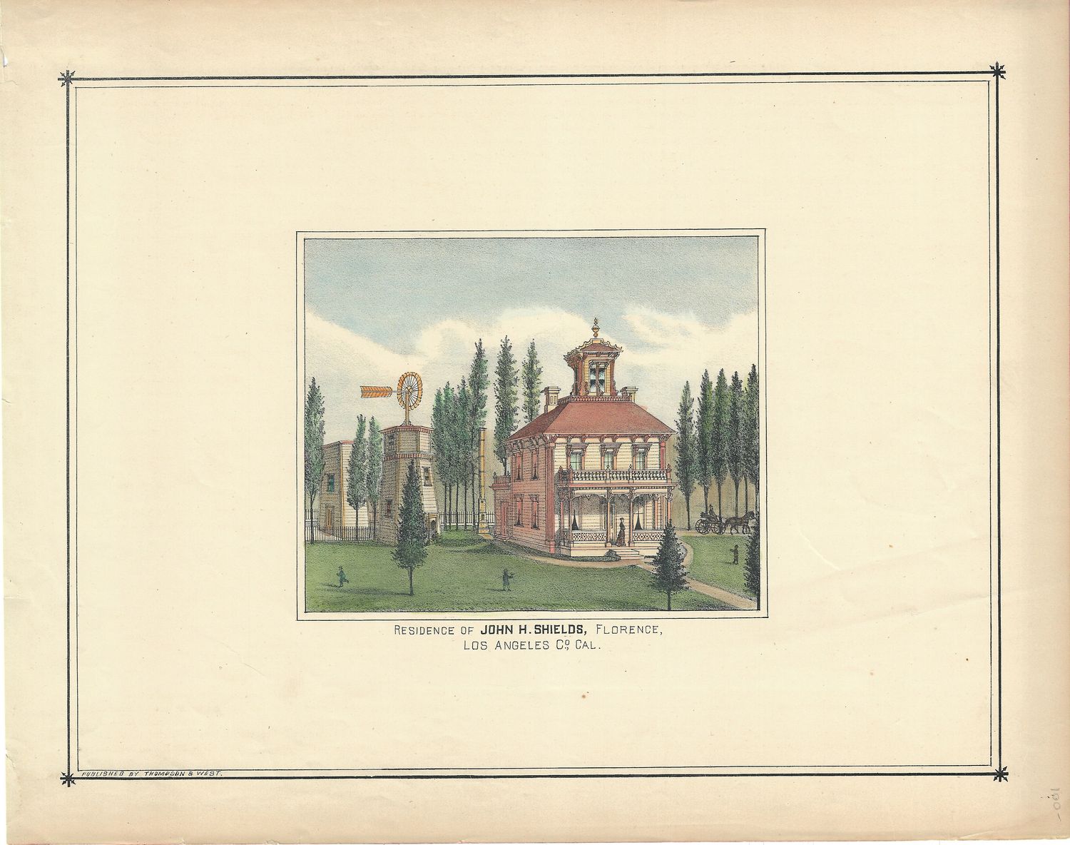 1895 View of the Residence of John H Shields,  Florence. Los Angeles Co.