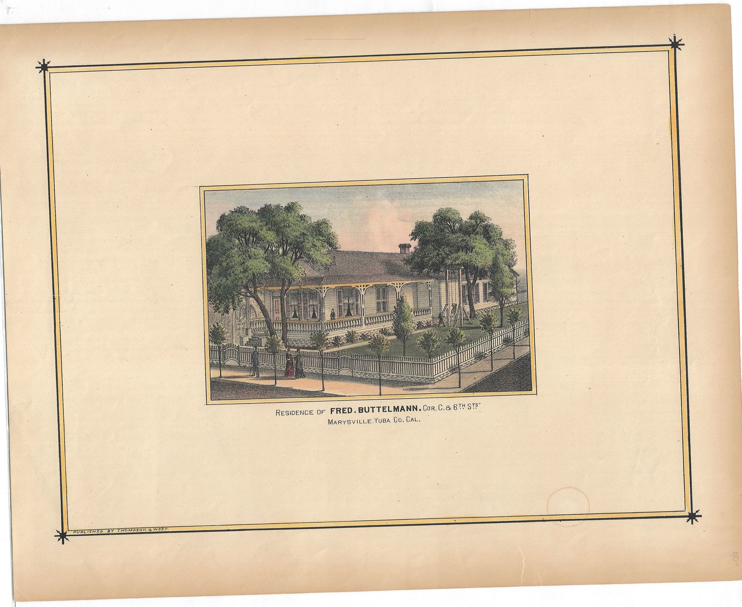 1895 View of the Residence of F Buttelmann, Marysville, Ca. by Thompson &amp; West
