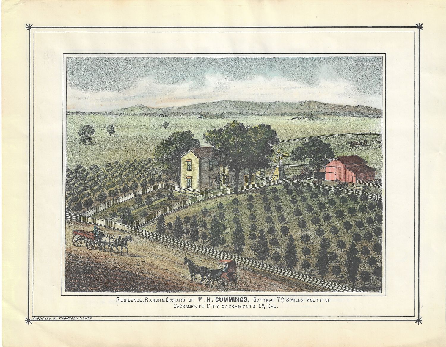 1895 View of the Residence of F.H. Cummings in Sacramento Co. by Thompson &amp; West