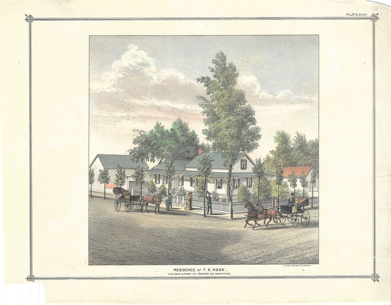 1895 View of the Residence of T.K. Hook in Stockton, Ca. by L.H. Everts  from T&amp;W