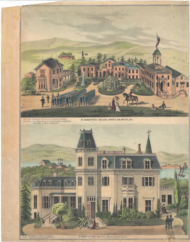 1879 View of St. Augustine's College &amp; St. Mary of the Pacific in  Benicia Ca. by Thompson &amp; West