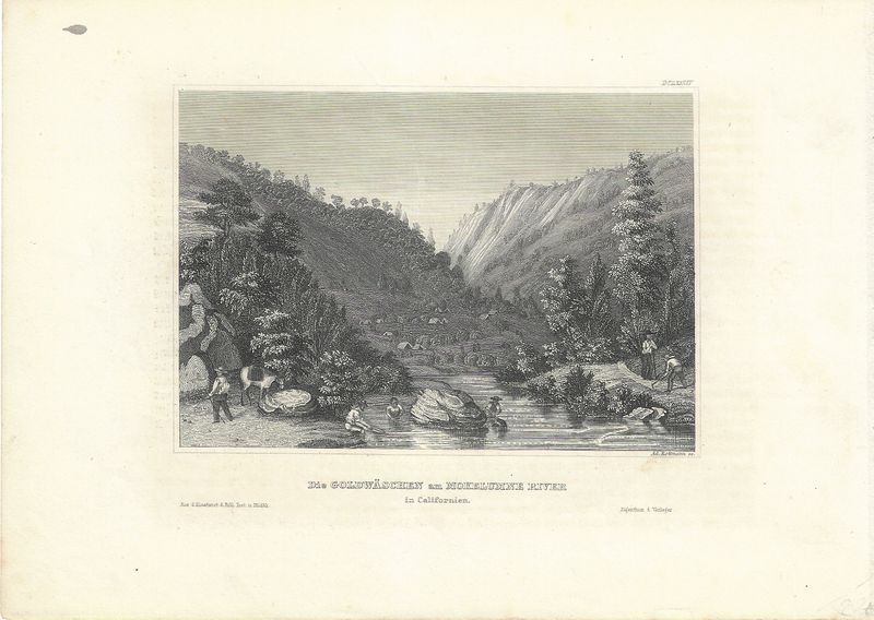 1854 View of Panning Gold in the Mokelumne River, Ca. in German