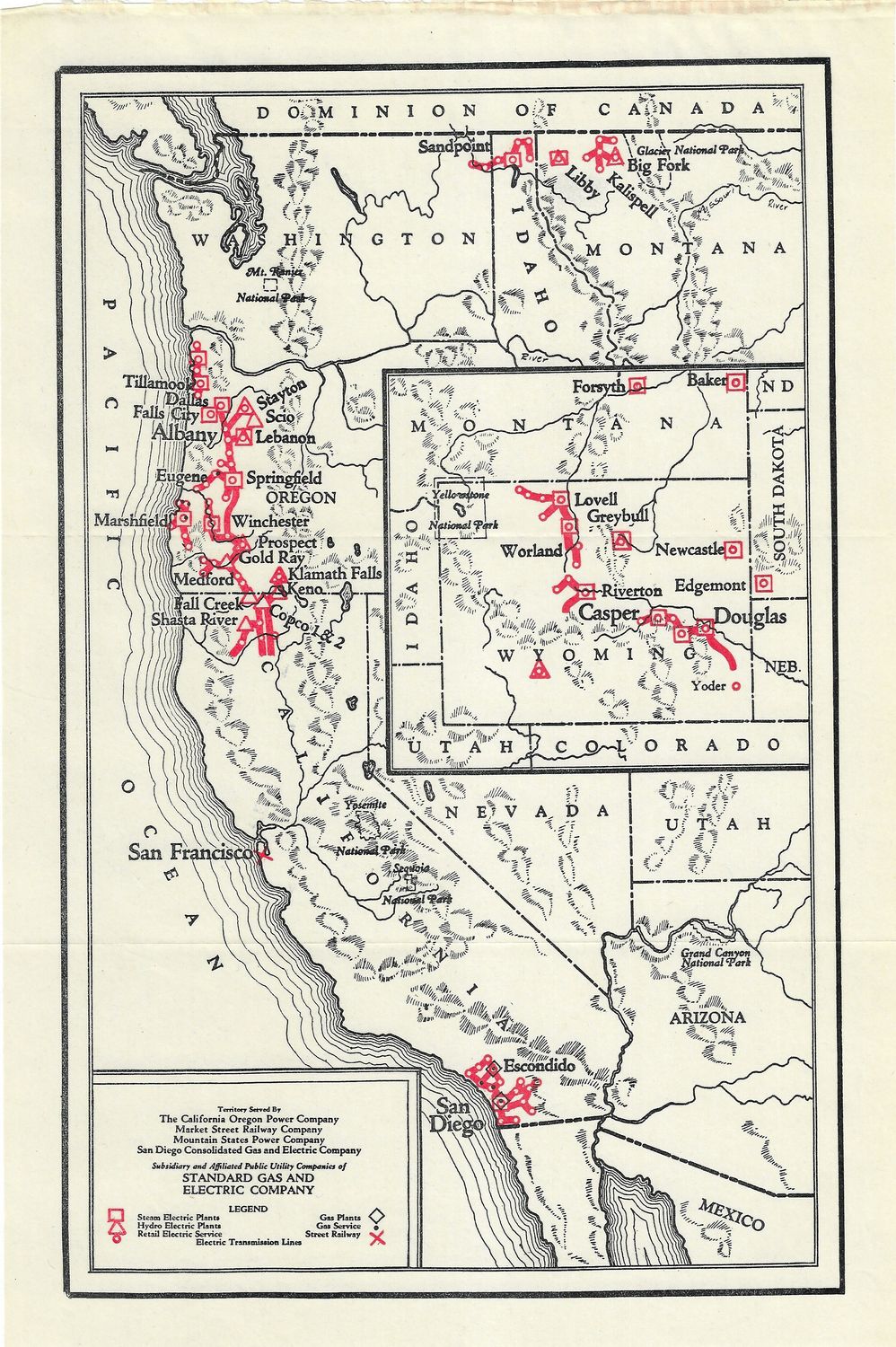 1929 Map of the West Coast from the California-Oregon Power Company