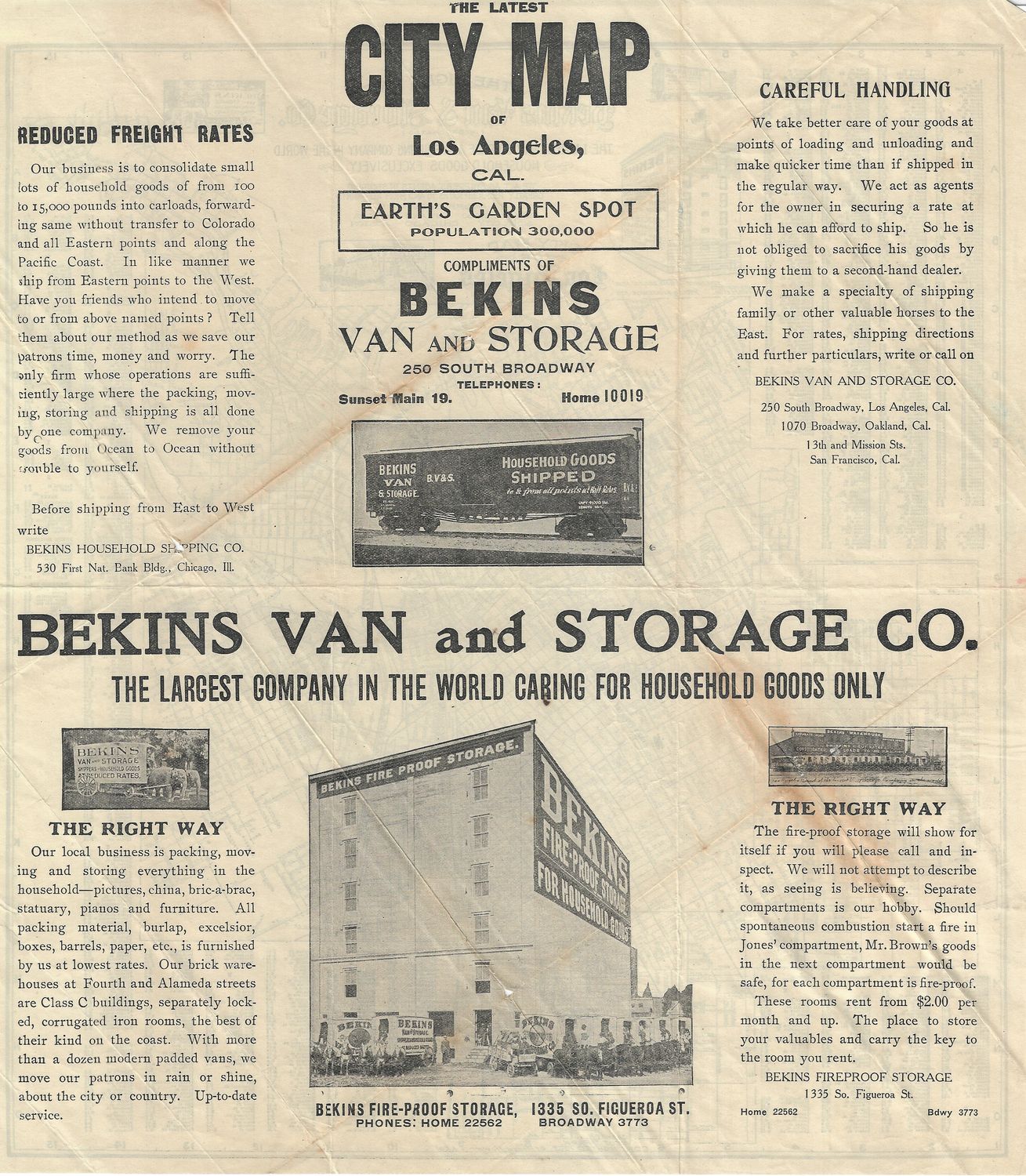 1905 Map of  Los Angeles from Bekins Moving &amp; Storage