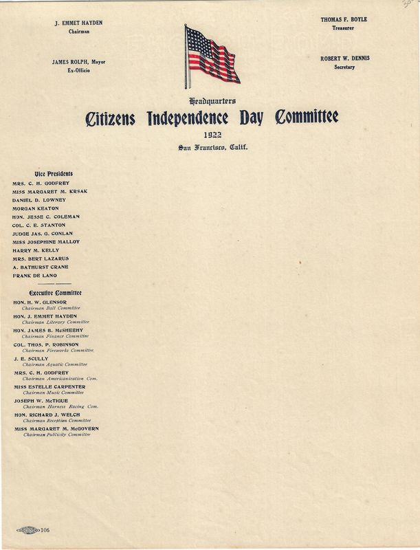 1922 Note sheet from the Citizens Independence Day Commitee