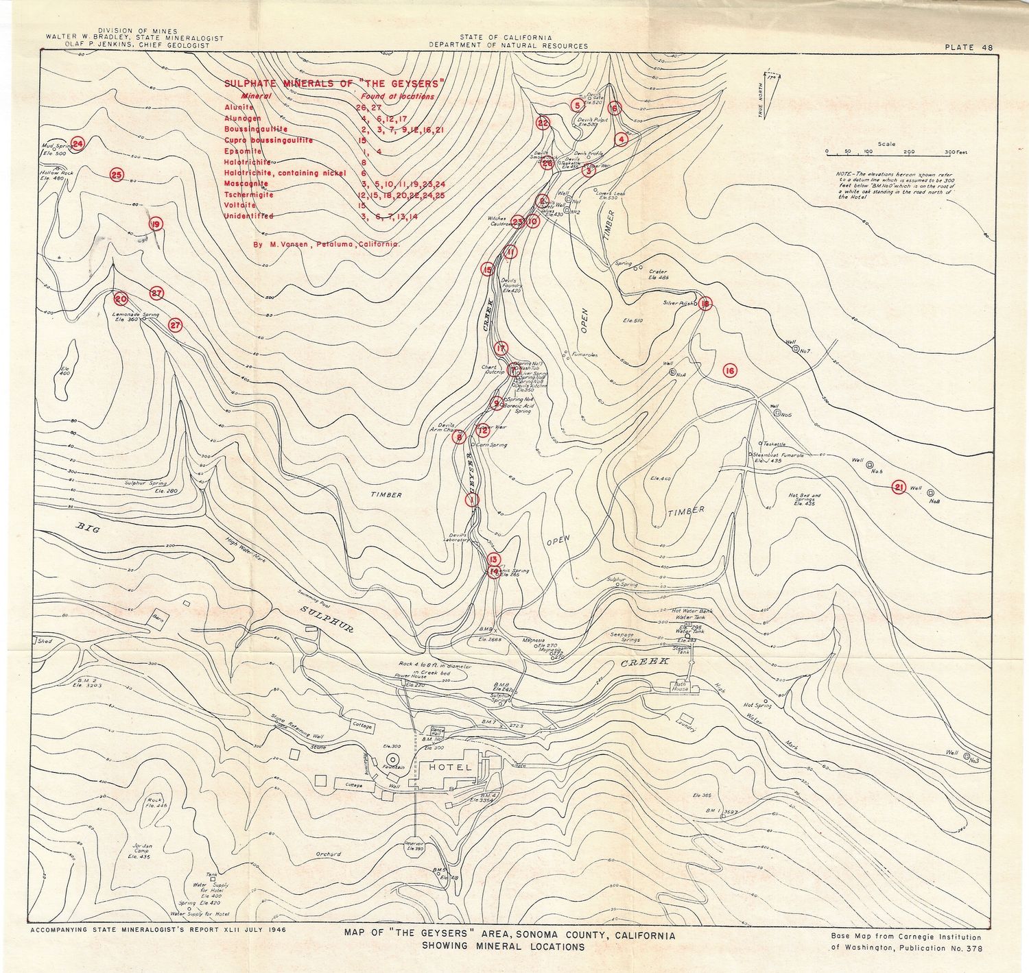 1946 Map of the Geysers Area of Sonoma County from the  Dept of Natural Resources