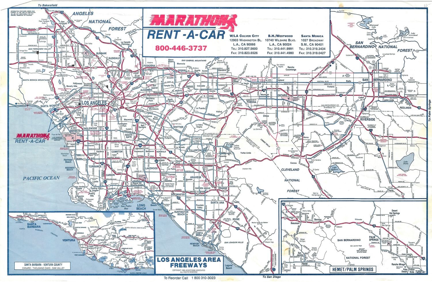 1996 Map of the LA Freeways from Marathon Rent-a-Car