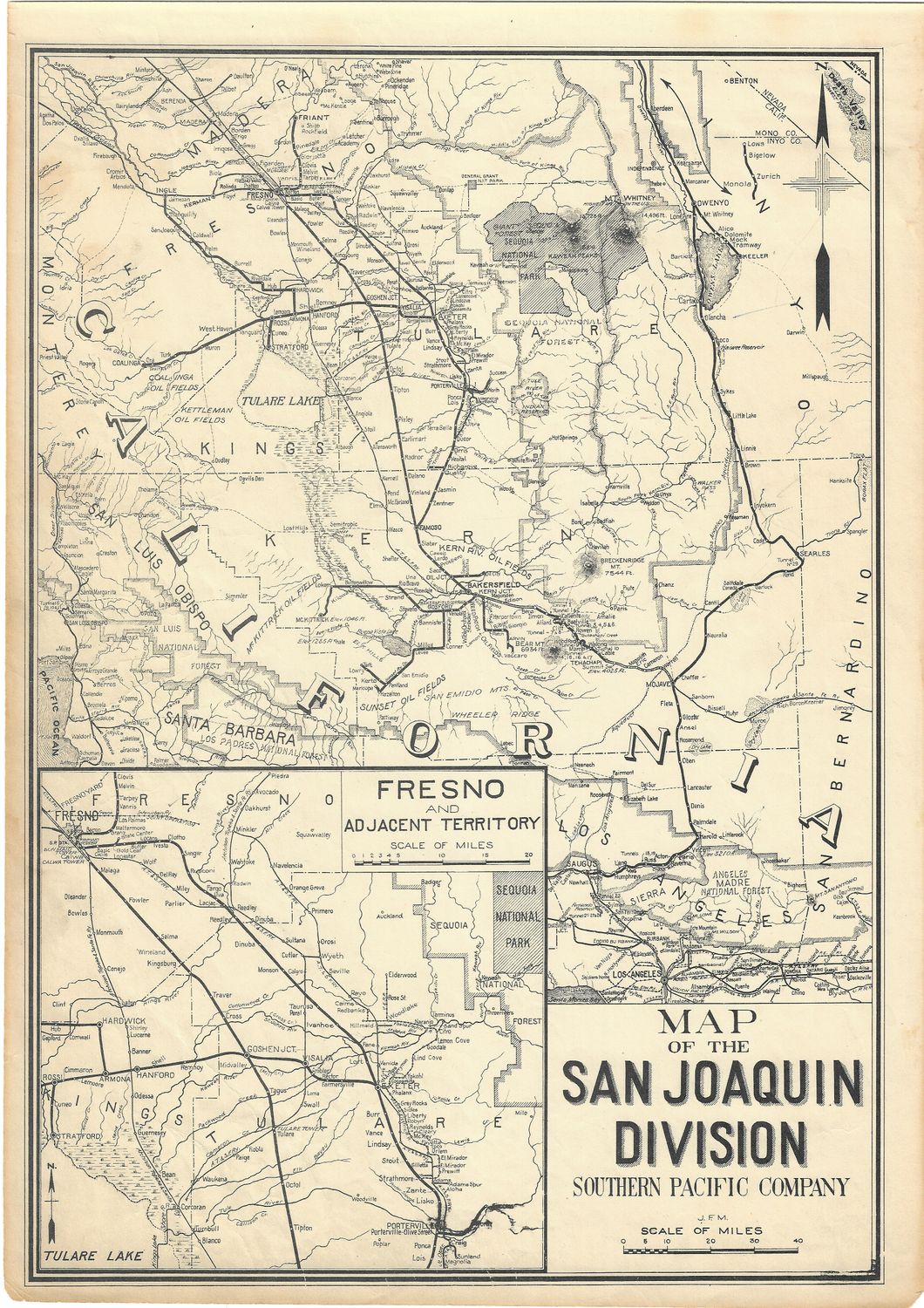 1927 Map of San Joaquin Division of Southern Pacific Railroad