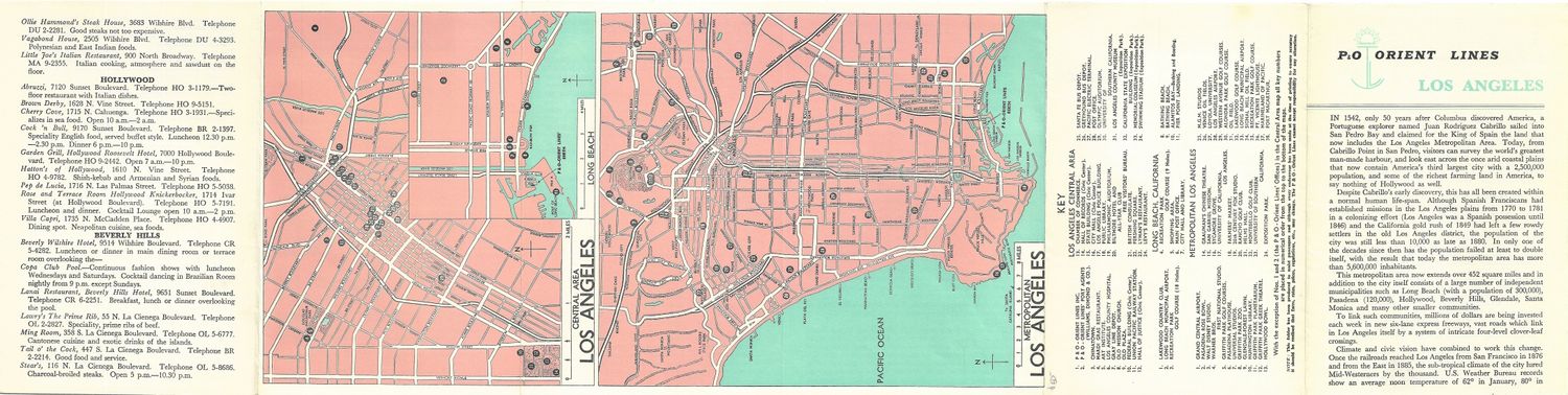 1953 Map of  Los Angeles from the P/O Orient Lines