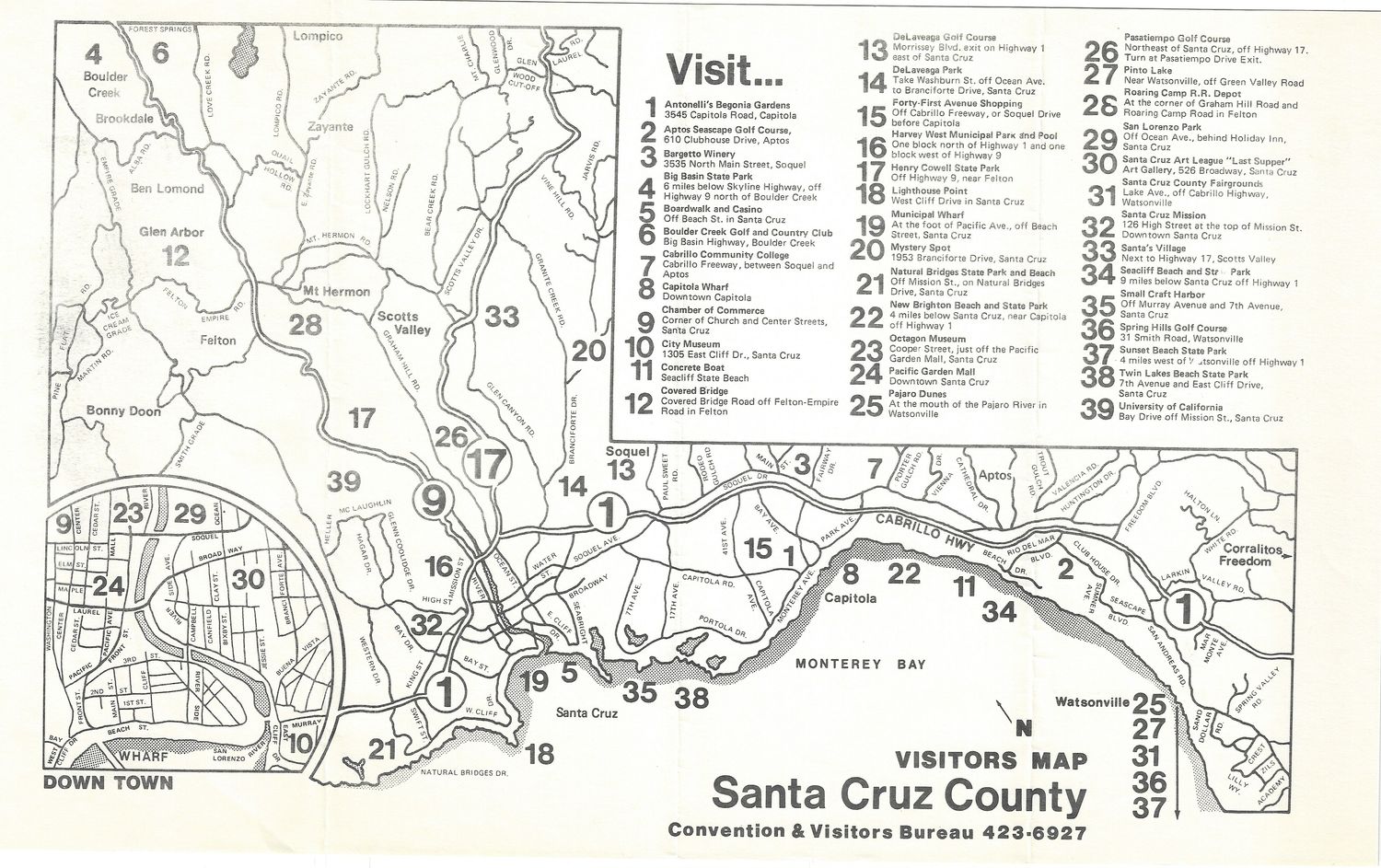 1980 Visitor's Map Santa Cruz County
