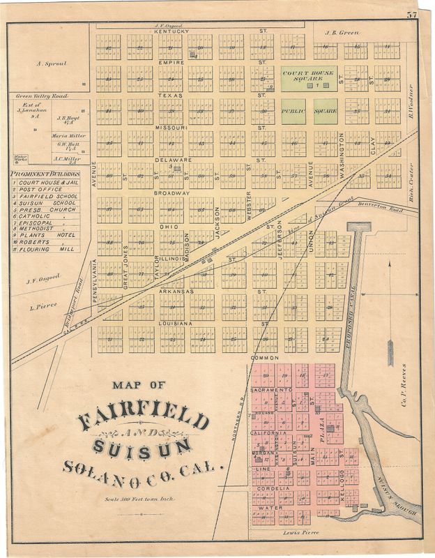 1883 Map of Fairfield &amp; Suisun,  Solano Co. by Thompson &amp; West