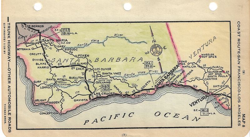 1930 Map of Coast Route SF-LA Map # 8 - Santa Maria, Santa Barbara , Ventura Area