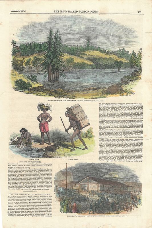 1851 View of the Russian River &amp; 1st Execution in San Francisco from the Illustrated London News
