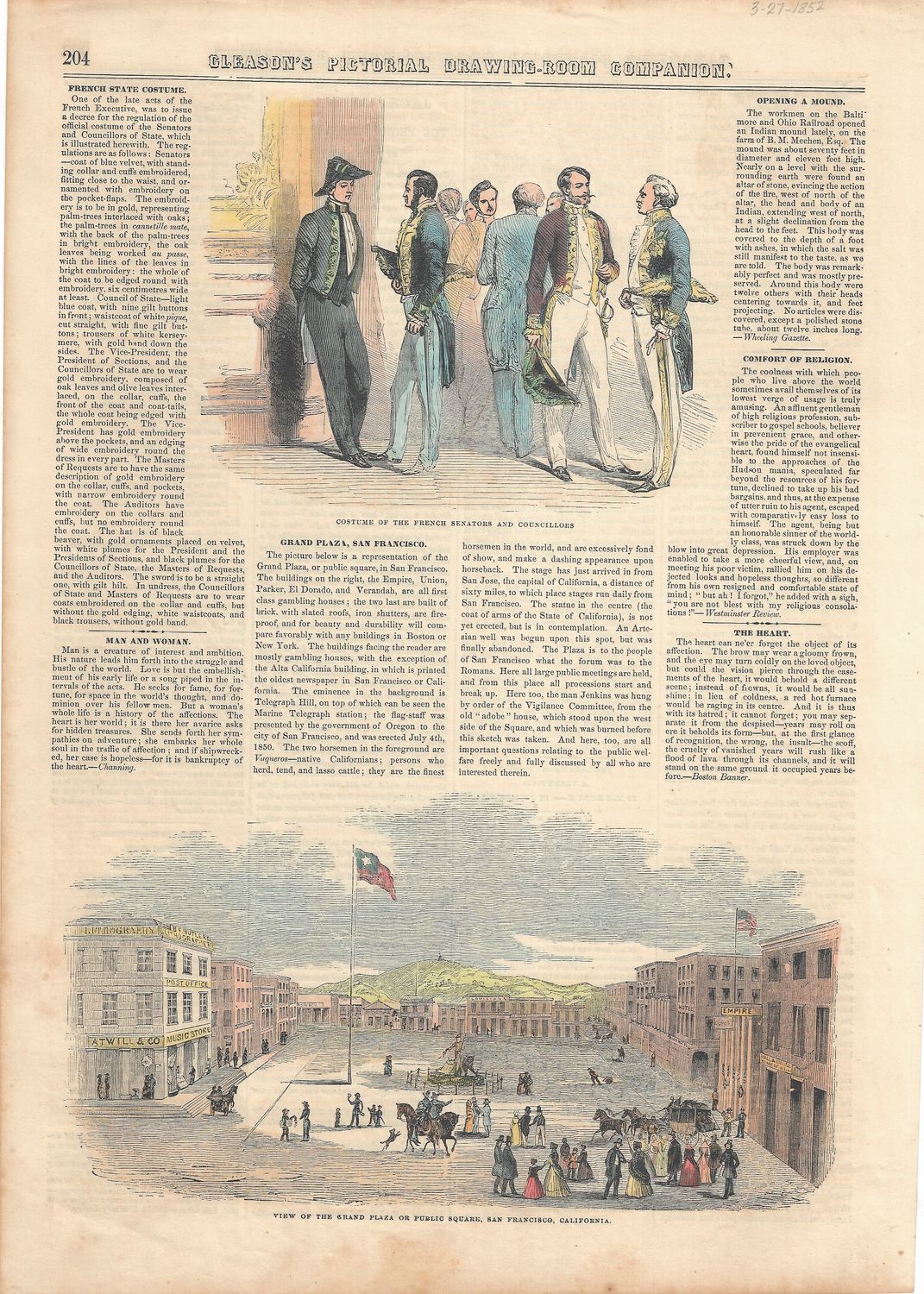 1852 View of the Grand Plaza / Portsmouth Square in San Francisco from Gleason&#39;s Pictorial