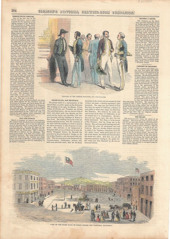 1852 View of the Grand Plaza / Portsmouth Square in San Francisco from Gleason's Pictorial