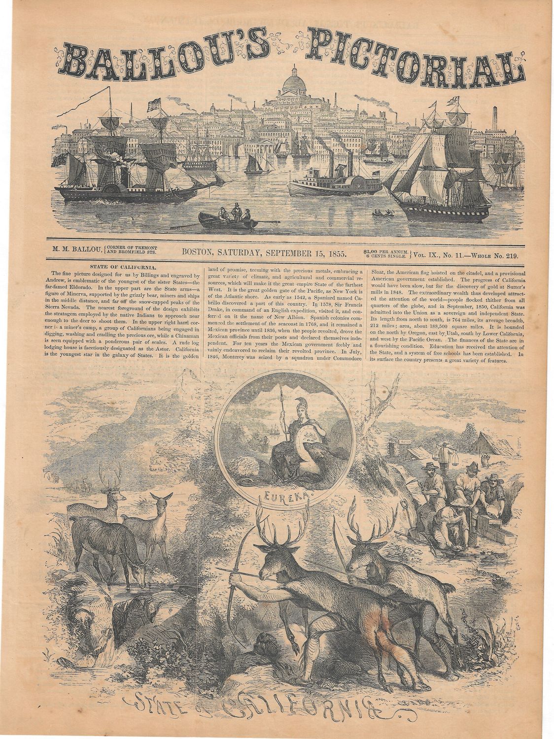 1855 View and Text on California from Ballou&#39;s Pictorial