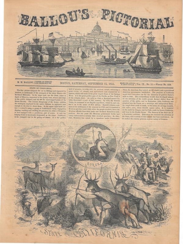 1855 View and Text on California from Ballou's Pictorial