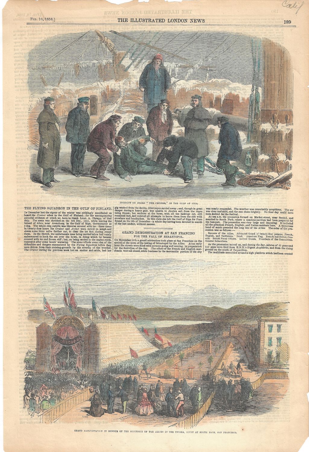 1856 View of the Demonstration in San Francisco&#39;s South Park for Fall of Sebastopol
