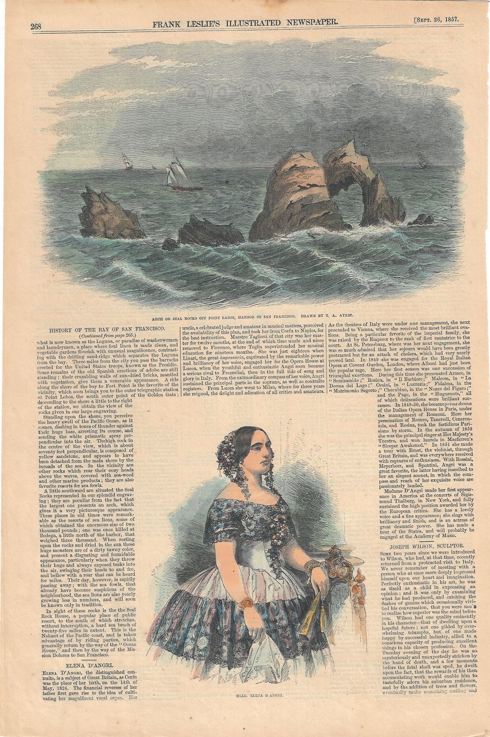 1857 View of Seal Rock &amp; Point Lobos from Frank Leslie&#39;s Illustrated News