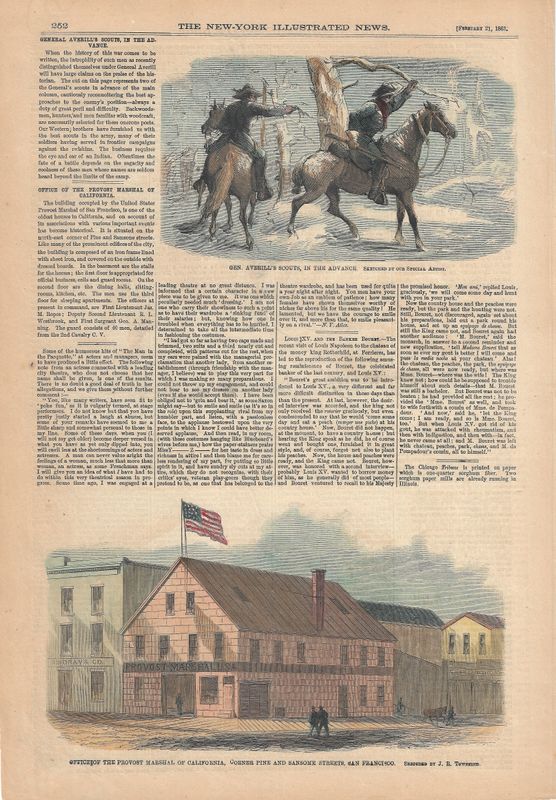 1863 View of the Office of the Provost Marshall of California at Pine + Sansome from the NY illustrated news