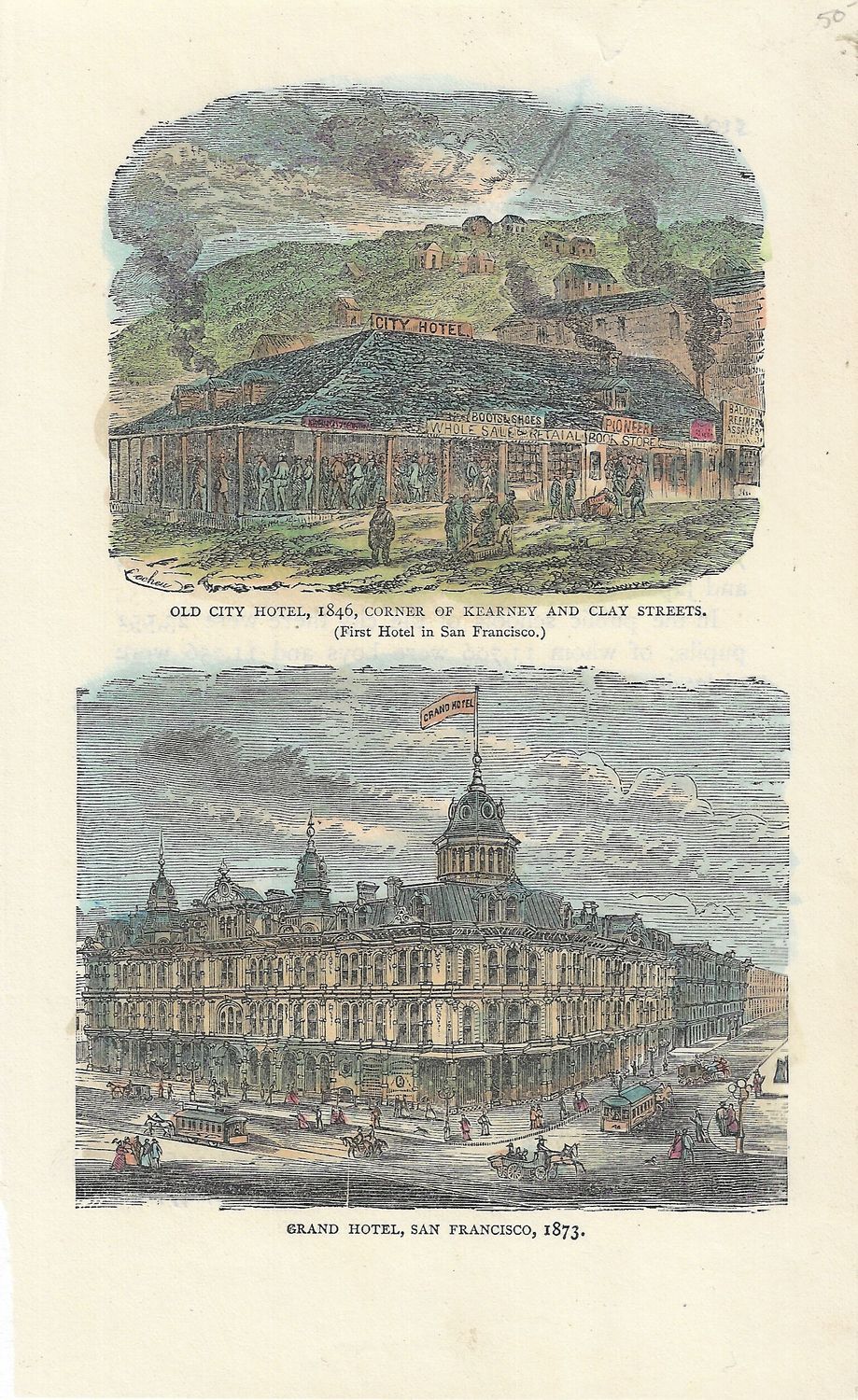 1873 View of San Francisco's City Hotel and the Grand Hotel w/hc