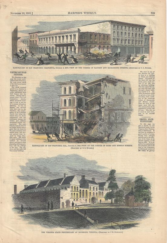 1865 View of the Aftermath of the October 1865 Earthquake in San Francisco from Harper's Weekly News