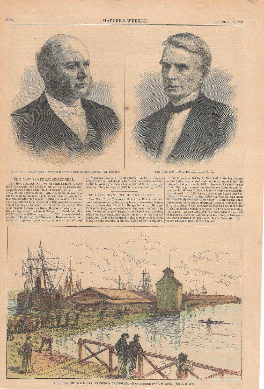 1881 View of the New Sea-Wall in San Francisco from Harper's Weekly