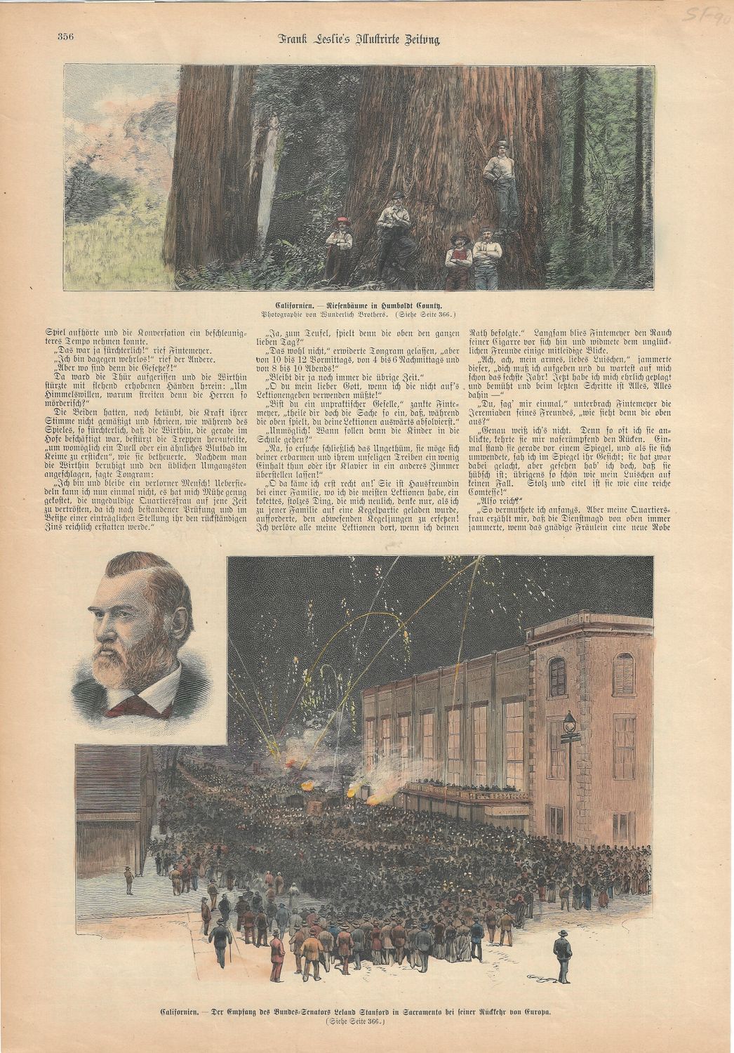 1890 View of Loggers in Humboldt  &amp; the celebration for Leland Stanford , Governor of Ca. Elect