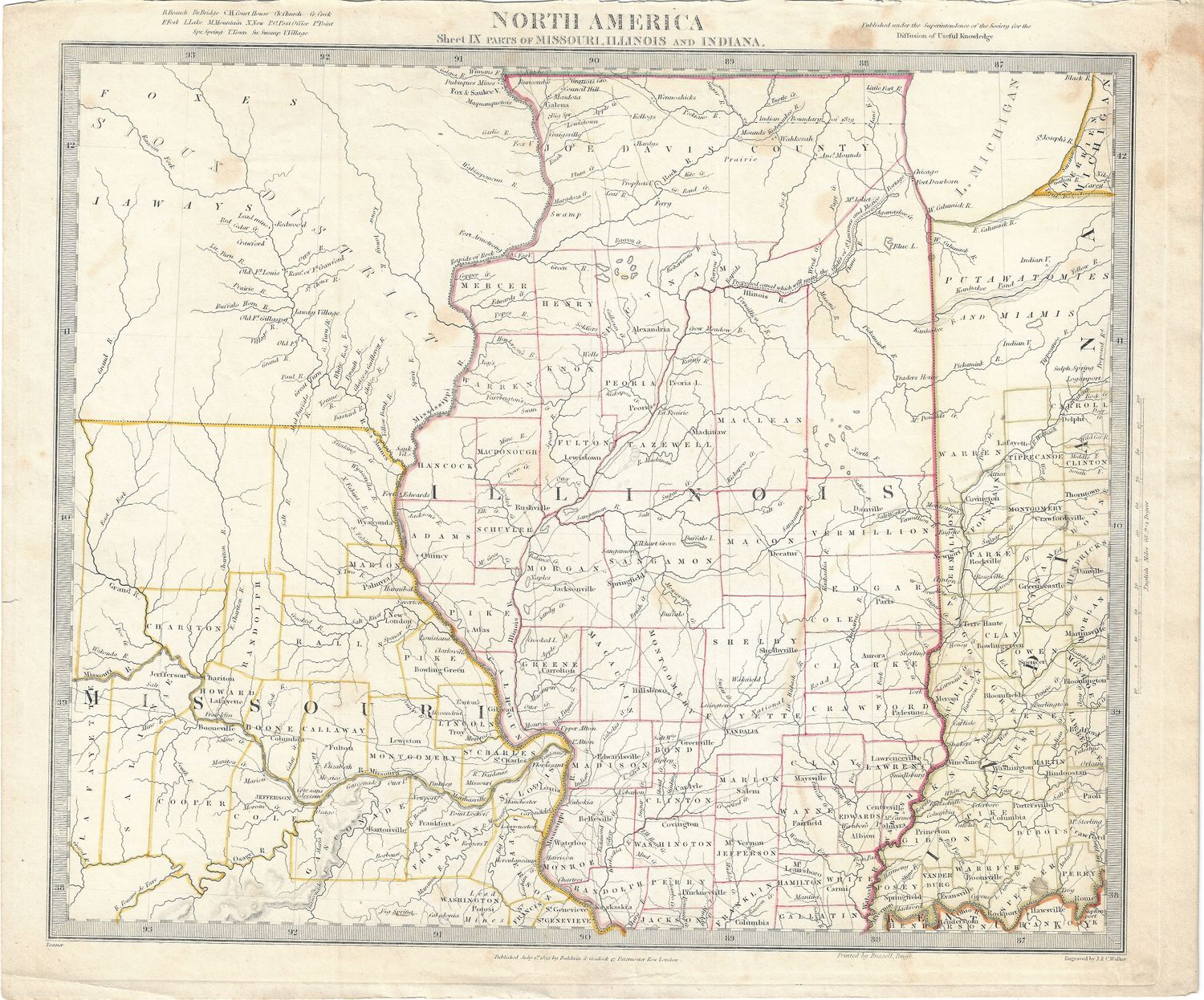 1833 Map of Illinois,  the Sioux District &amp; parts of Missouri by S.D.U.K.
