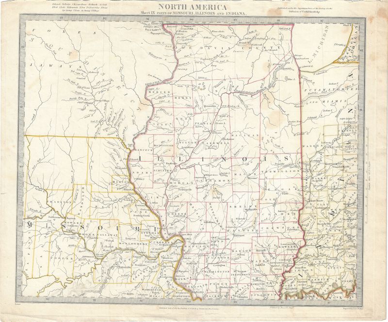 1833 Map of Illinois,  the Sioux District &amp; parts of Missouri by S.D.U.K.