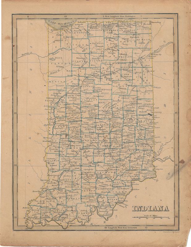 1844 Map of Indiana  with railroads and counties w/ohc