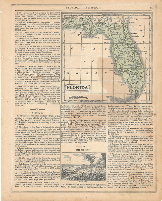 1855 Map of Florida w/text &amp; ohc by McNally
