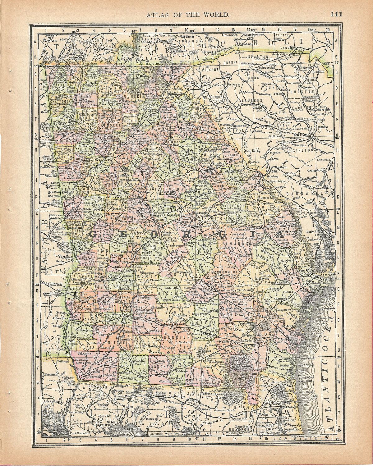 1888 Map of Georgia from the Atlas of the World by Rand
